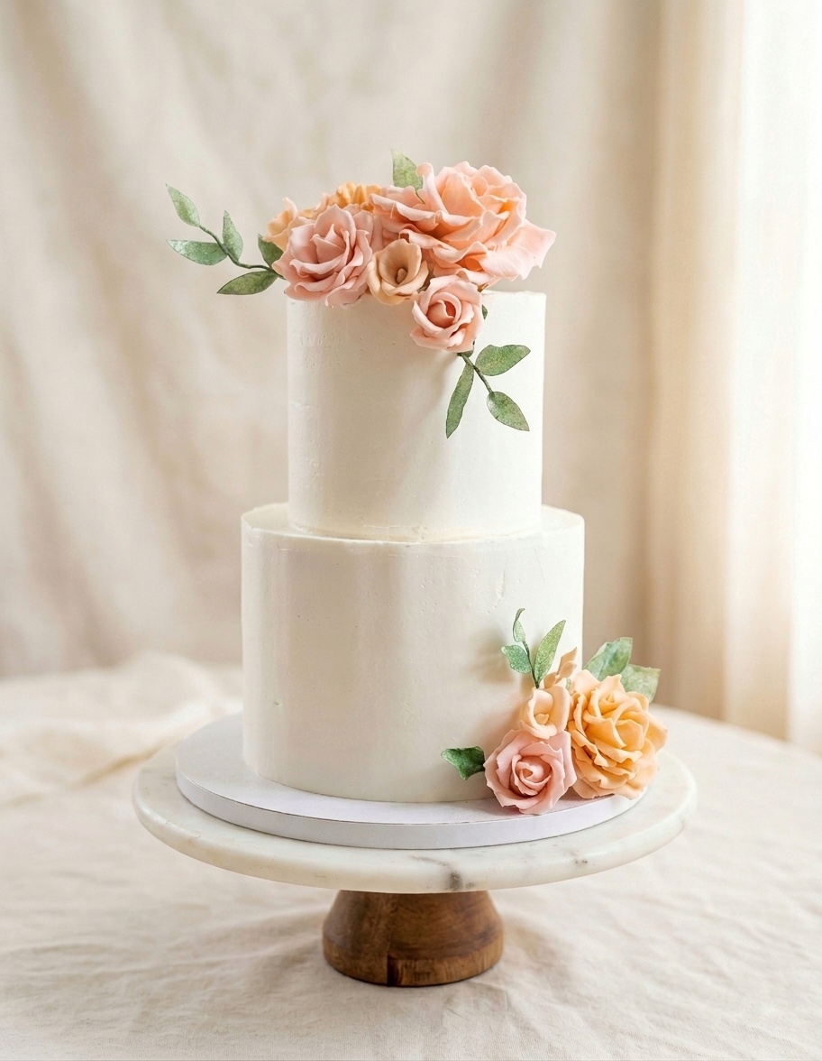 Pink peach florals · Wedding Cake