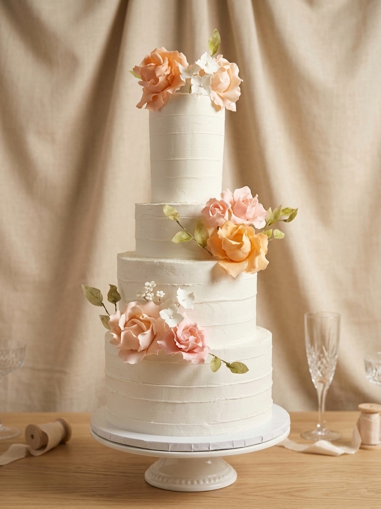 Peach pink five tier wedding cake · Peach pink five tier wedding cake