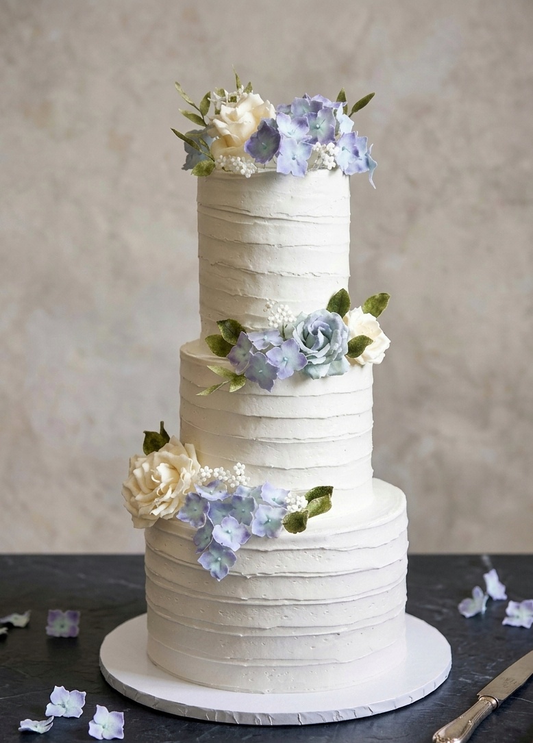 Buttercream Wedding Cake · Sugar Hydrangeas