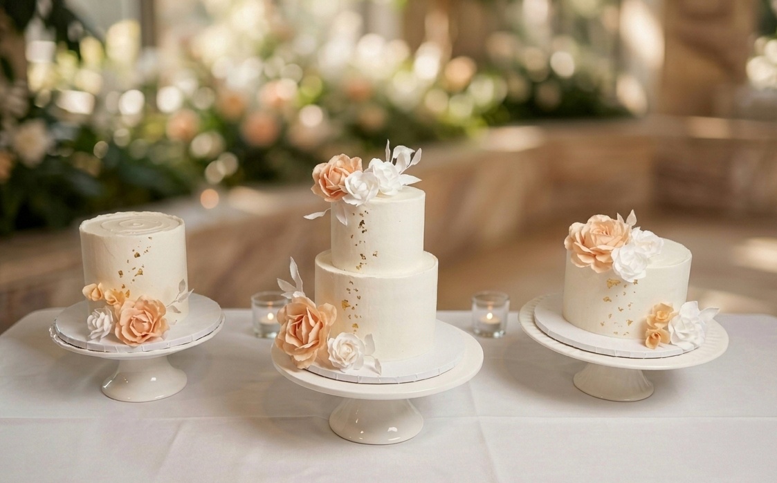 Modern white, peach, gold · Wafer paper florals